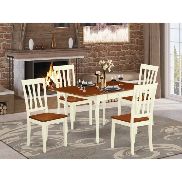 East West Furniture Dining Room Set Buttermilk & Cherry - Mzan5-whi-w