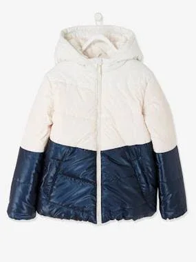 Hooded Colourblock Jacket, Polar Fleece lining, for Girls Blue