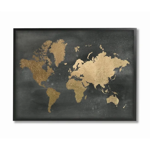Stupell IndustriesBlack and Gold World MapFramed Wall Art by Jennifer Goldberger - Size: 24 x 30, 24 x 1.5 x 30 In