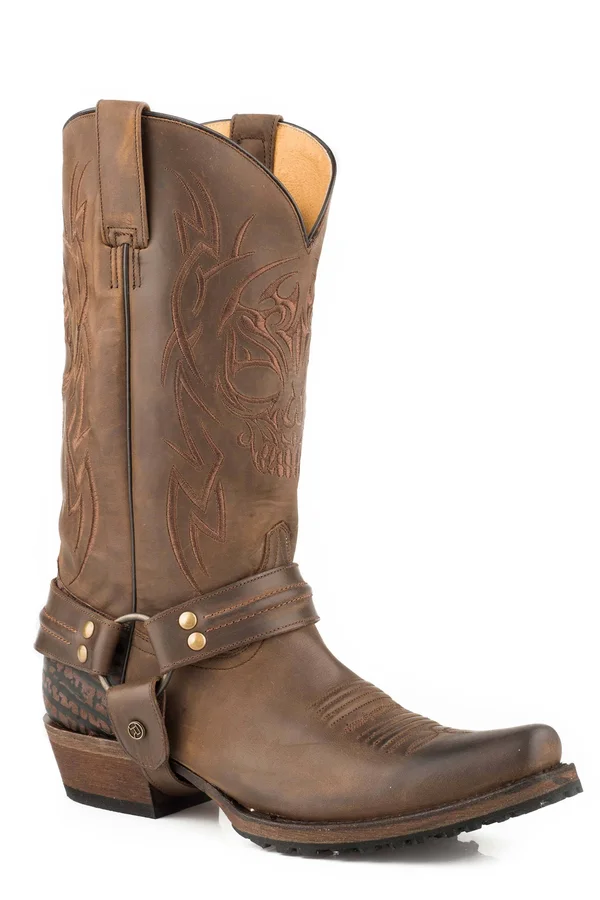Roper Skull Embroidered Men's Brown Boots