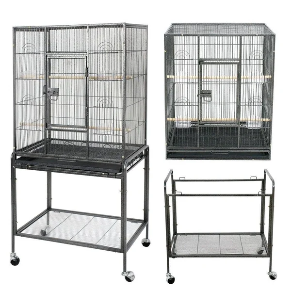 53x22 Black Parrot Cage Bird for Cockatiel Parakeet Finch Playtop Gym Perch Stand