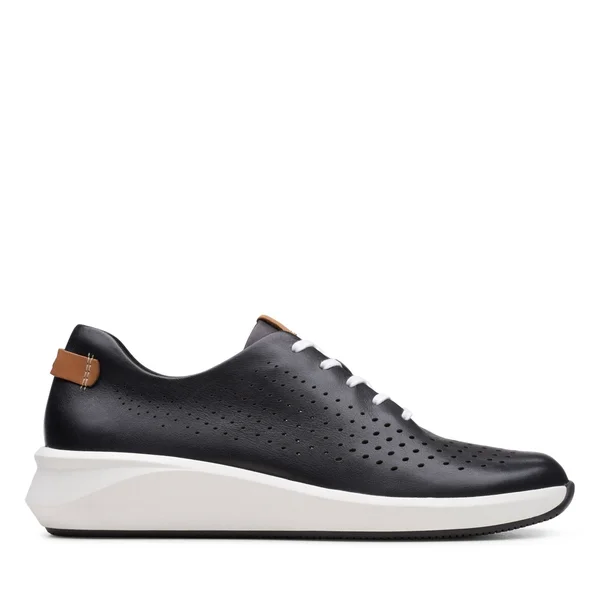 Clarks Un Rio Tie Women's Shoes Black Leather : 7.5 D - Wide