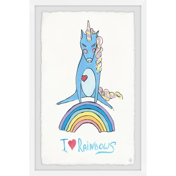 Marmont Hill Playful Rainbow Unicorn Framed Wall Art - Size: 12 inch x 8 inch