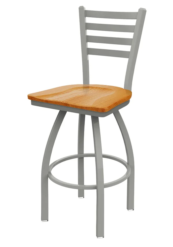 Holland Bar Stool 410 Jackie 30x22 Swivel Bar Stool with Anodized Nickel Finish and Medium Oak Seat