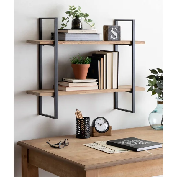 Kate and Laurel Leigh 30 in. x 24 in. x 8 in. Natural Decorative Wall Shelf
