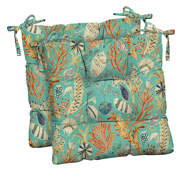 RSH dcor Indoor Outdoor Set of 2 Tufted Dining Chair Seat Cushions, 17 inch x 17 inch x 2 inch, Ocean Life Blue