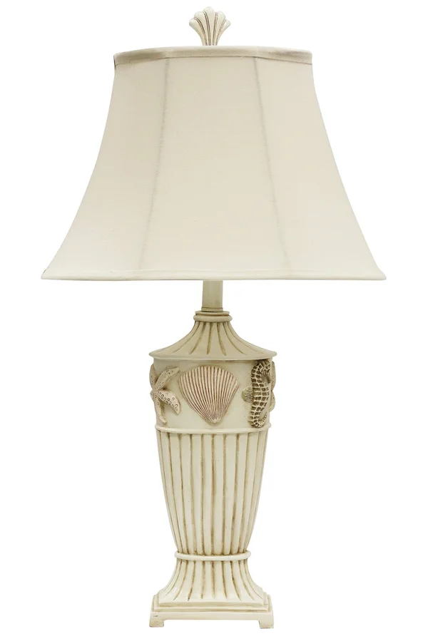 Collective Design 720354120956 Nautical Coastal Starfish, Seahorse, and Seashell Table Lamp, Cream