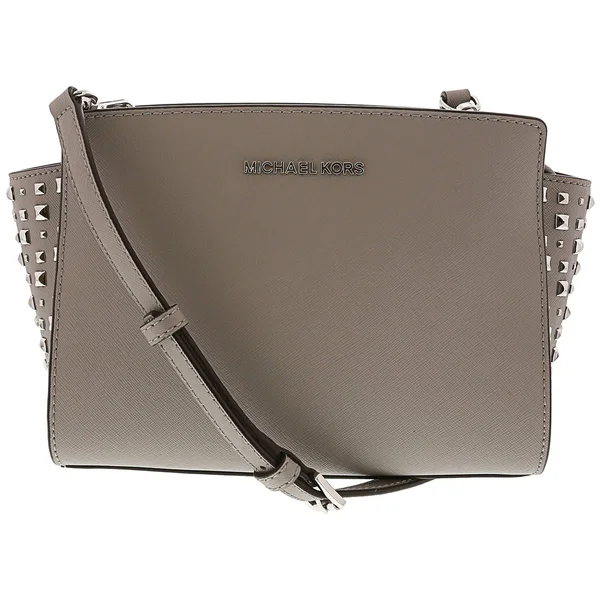 Michael Kors Women's Selma Stud Medium Leather Messenger Bag Cross Body - Ash Grey