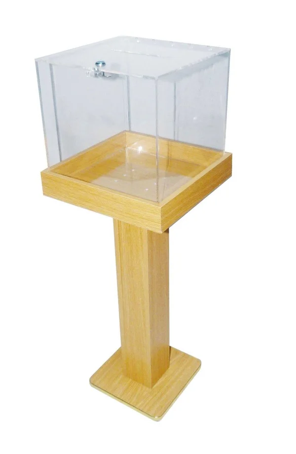FixtureDisplays Wood Acrylic Large Floor Standing Tithing Box Offering Box Ballot Box Church Donation Box 14300, 15 x 15 x 38"