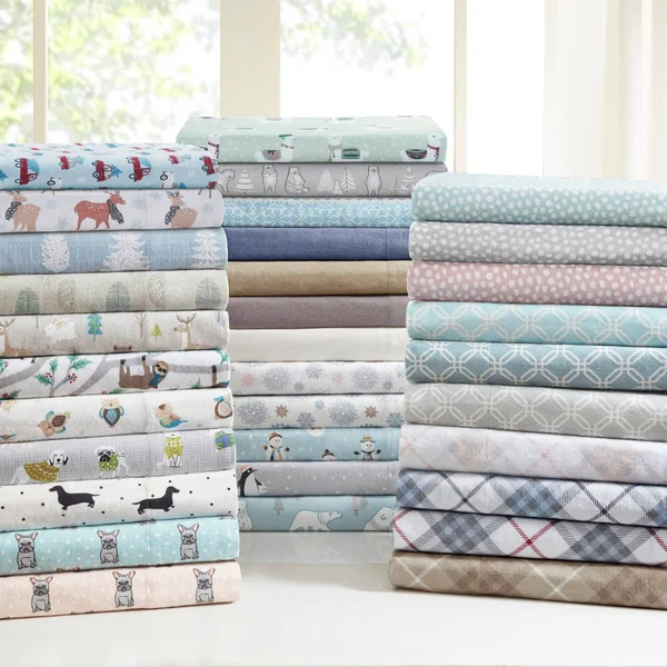 Taylor & Olive Heron Flannel Cotton Bed Sheet Set Multi Sloth Queen