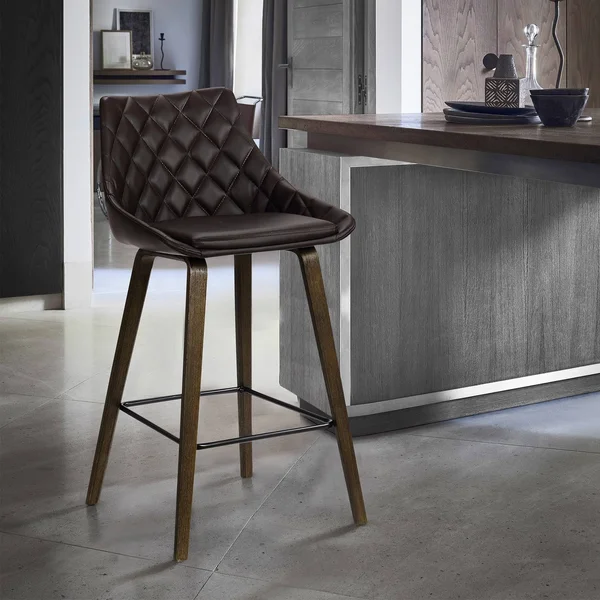 Armen Living Dani 26x22 Brown Faux Leather Barstool in Walnut Glazed Finish