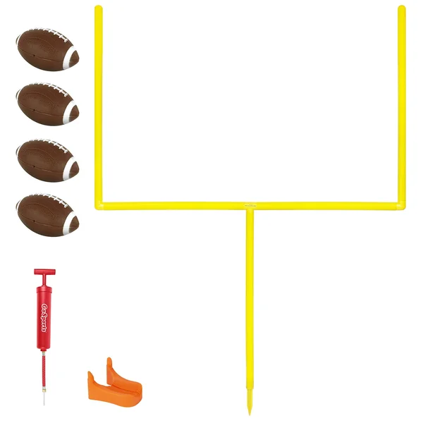 Gosports Pro Kick Challenge Field Goal Post Set with 4 Footballs and Kicking Tee - Life Sized Backyard Field Goal