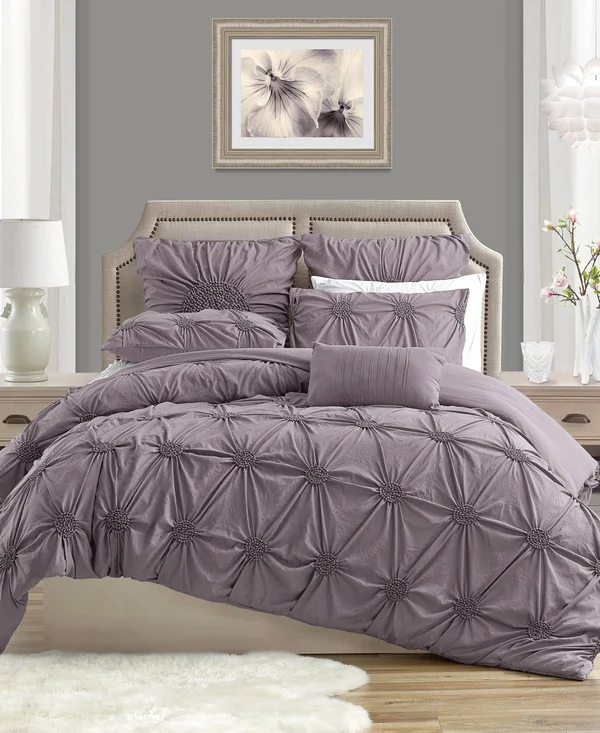 Cathay Swift Home Elegant Ruched Duvet Cover Set Full/Queen Indigo