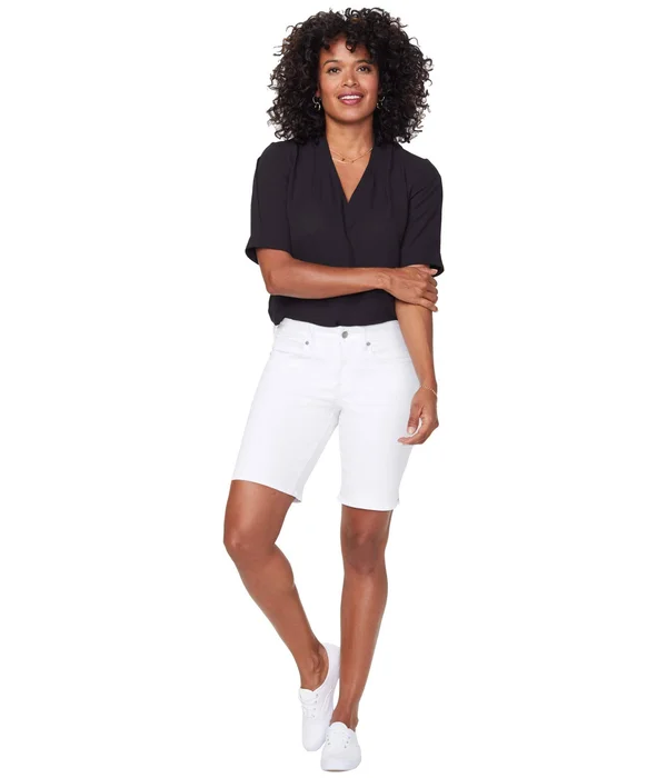 Petite Women's Nydj Ella Side Slit Denim Shorts - 6p, Optic White