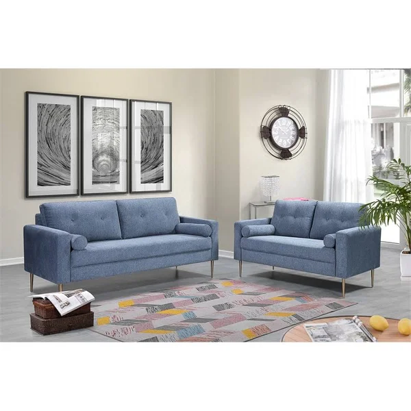 Kingway Furniture Linen Blend Palermo Living Room Loveseat in Light Blue