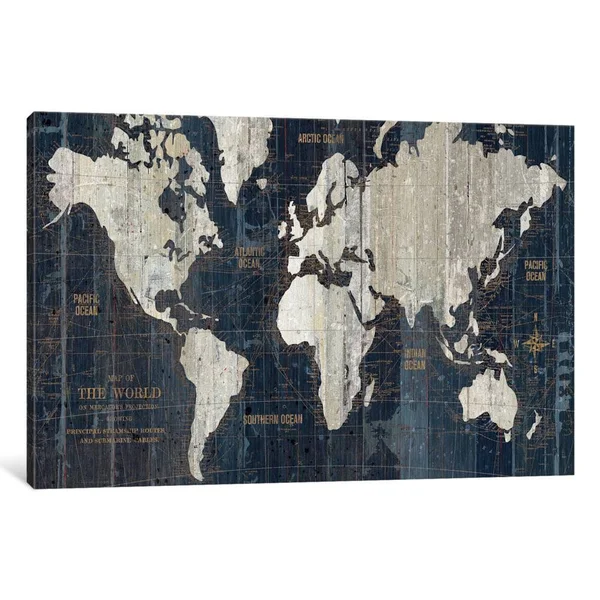 Old World Map Blue by Wild Apple Portfolio Canvas Print