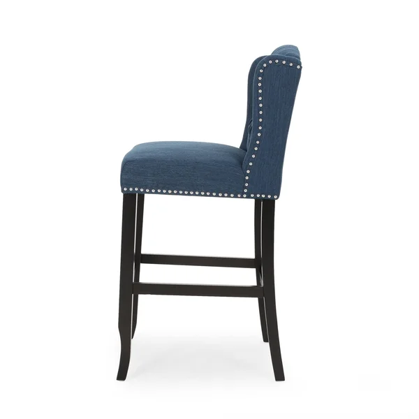 Foxwood Wingback Barstool (Set of 2) by Christopher Knight Home - Navy Blue + Dark Brown