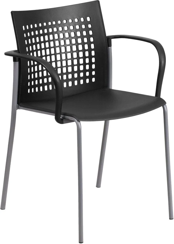 Hercules Series 551 lb. Capacity Black Stack Chair with Air-Vent Back and Arms, Flash Furniture