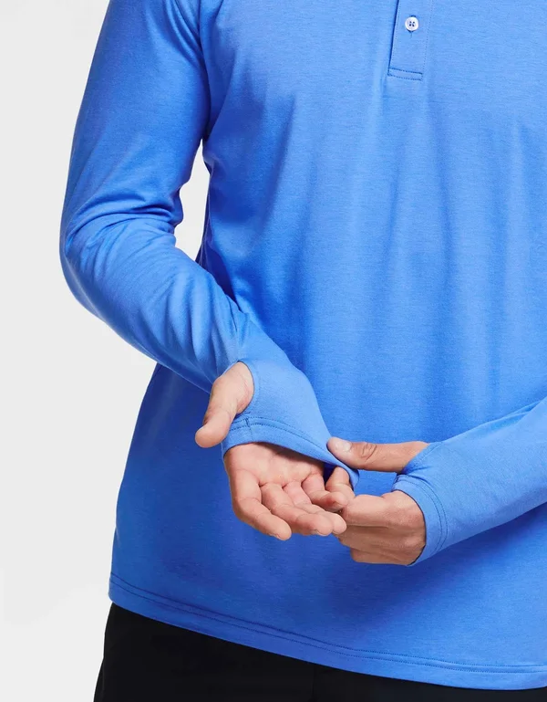 Sun Protective Long Sleeve Polo Shirt for Men UPF50+, UV Protection Light Grey Marle