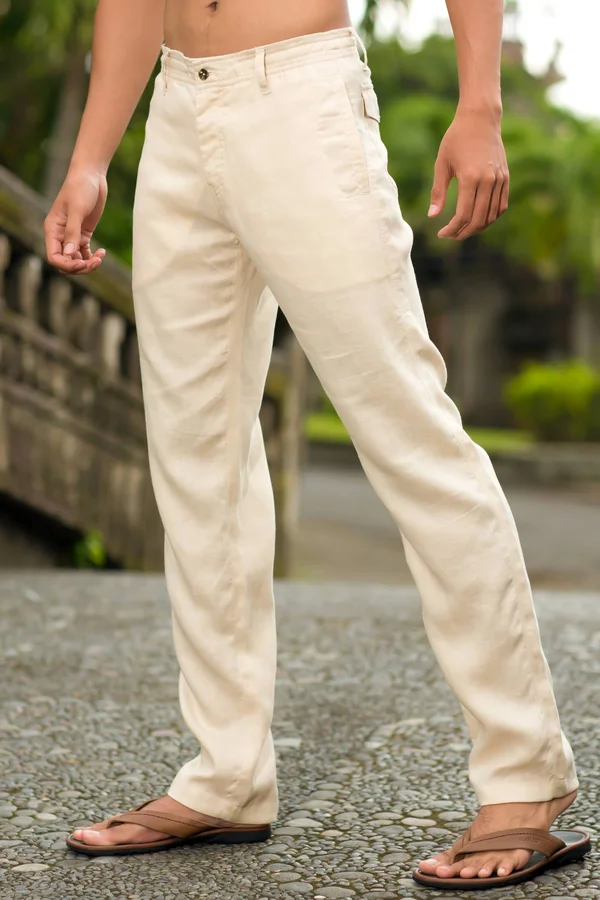 Men's Linen Natural (Khaki) Dress Pants - Beach Wedding