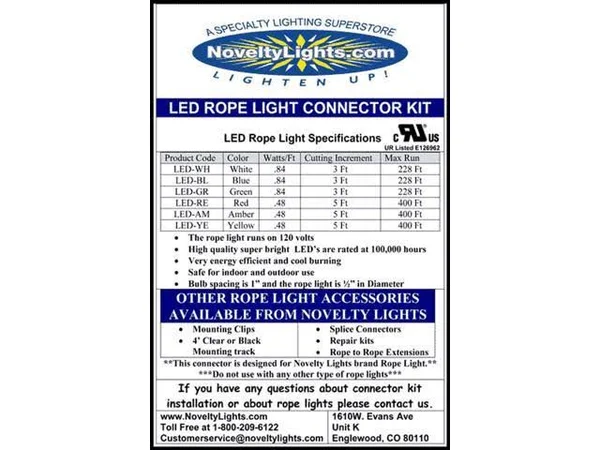 Novelty Lights RL-LED-SP Rope Light Spool, Cool White, 150&, Custom Cuttable, 1/2x22 Diameter, 120 Volt, Includes 5 Free Connect
