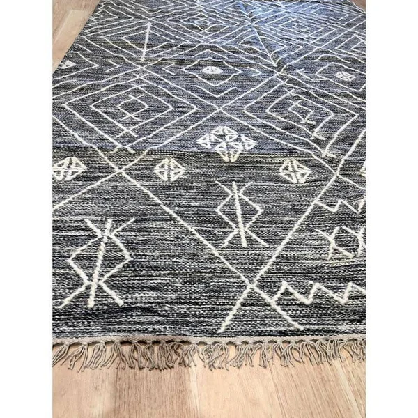 EORC REH43CH5X8 Handwoven Wool Punja Killim Rug - 5' x 8', Charcoal