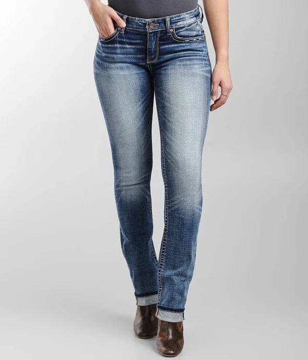 Bke Payton Straight Stretch Cuffed Jean - Blue 28/31 - Women's