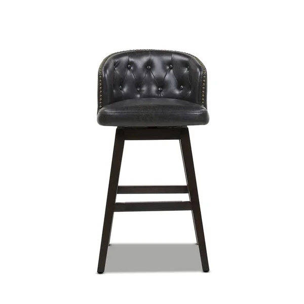Jennifer Taylor Home Davidson 30x22 Faux Leather Swivel Low Back Bar Stool in Vintage Black