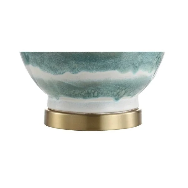 Jonathan Y Tucker 30.5 in. Green/White Striped Ceramic/Metal LED Table Lamp