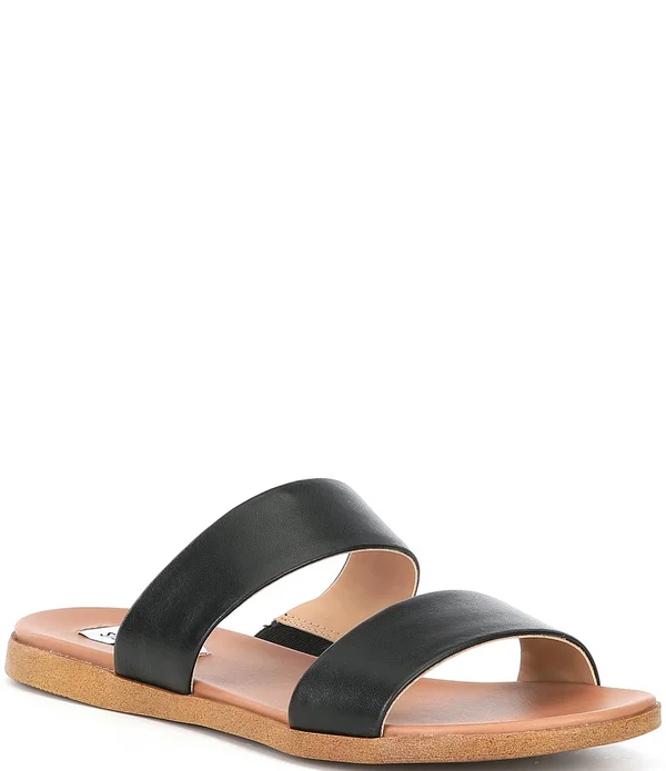Steve Madden Dual Flat Sandal Women's Sandals Black Leather : 7.5 M