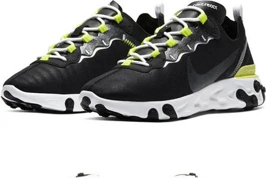 Nike Womens React Element 55 SE &Black Lemon Venom& Black/Lemon Venom/White Wmns Marathon Running Shoes/Sneakers CN3591-001 (Siz