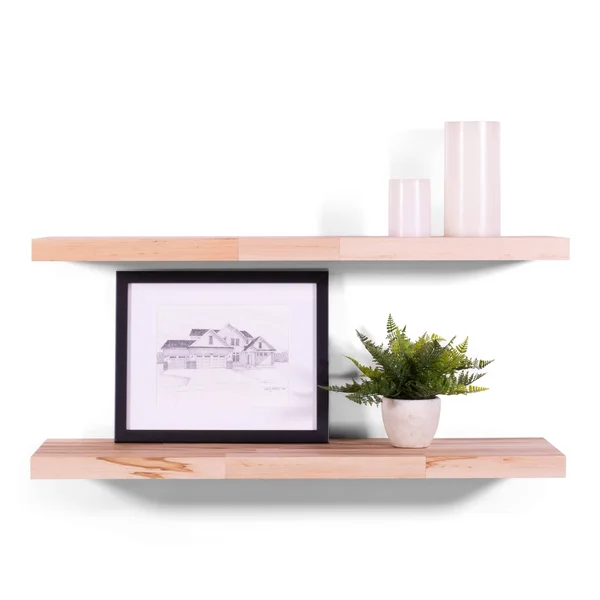 Dakoda Love Floating Shelves, Butcher Block, Solid Hardwood, Premium Craftsman Quality, Easy Hidden Bracket Wall Mount, Set