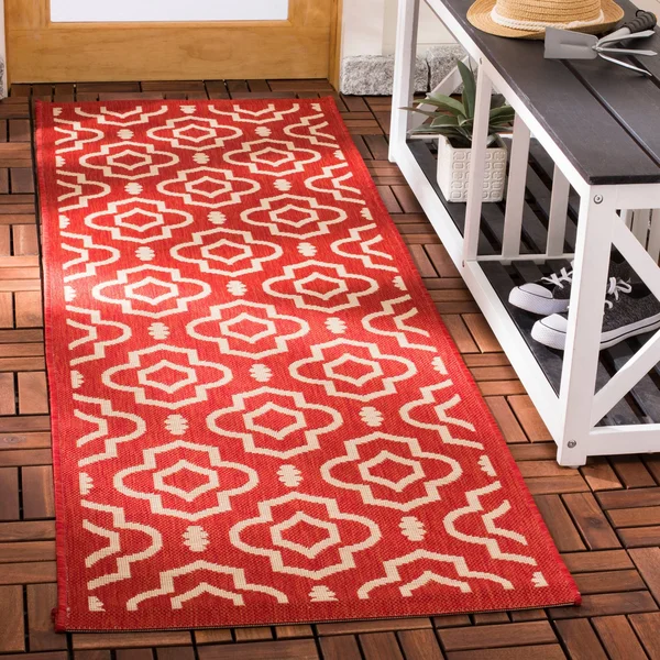 Safavieh Courtyard Red & Bone 4& x 5&-7x22 Indoor/Outdoor Rug