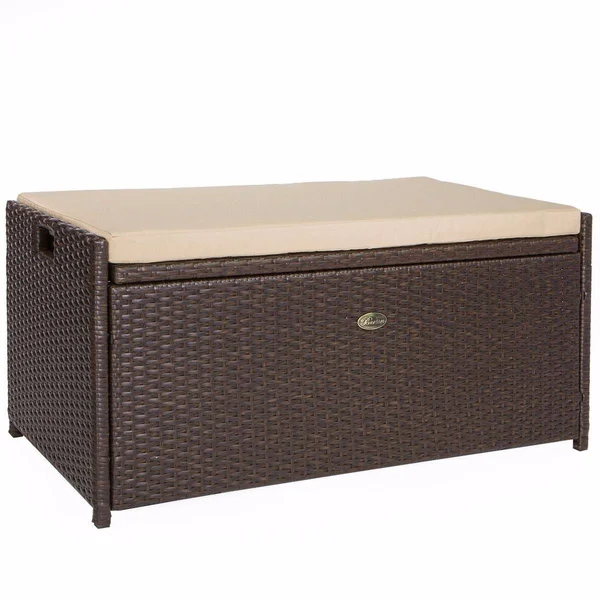 Barton Outdoor Storage Bench Rattan Style Deck Box with Cushion - 60-Gallon