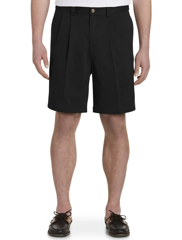 Men's Big & Tall Harbor Bay Waist-Relaxer Pleated Twill Shorts - Size: 52, Black