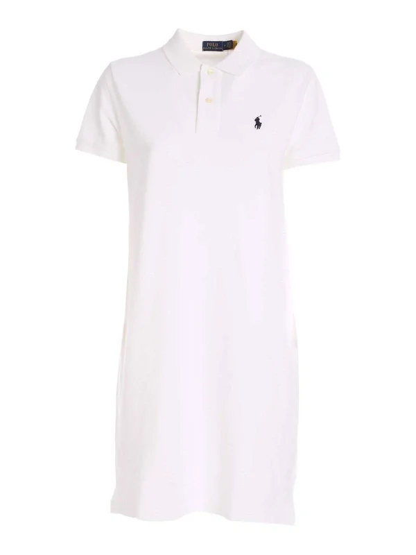 Polo Ralph Lauren Blue Logo Embroidery Dress in White