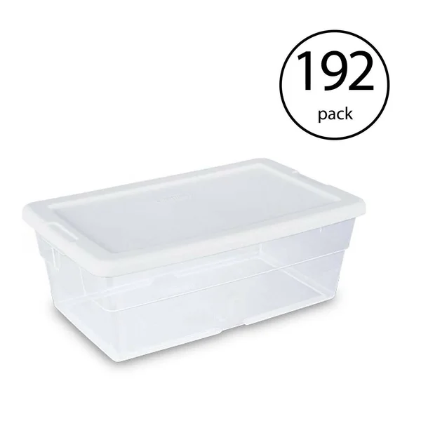 Sterilite 6 Quart Clear Stacking Closet Storage Tote Container w/ Lid (192 Pack)