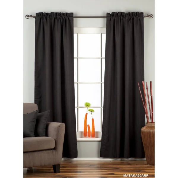Black Rod Pocket Matka Raw Silk Curtain - Drape, Panel - Piece