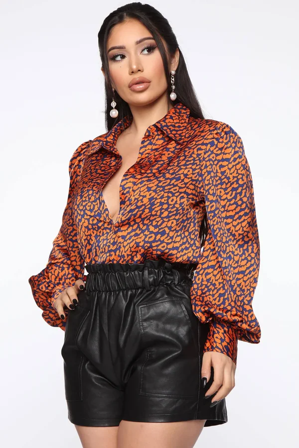 Womens Cat Tell Me Nothing Top in Orange Combo Size 3X by Fashion Nova
