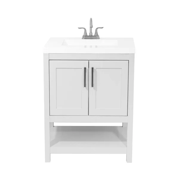 Tufino Bath Vanity with Cultured Marble or Quartz Stone Top (Color: White, Vanity Top: Quartz Galaxy White, Size: 25x22)