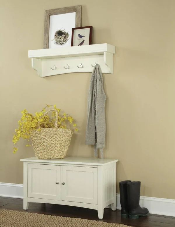 Alaterre Shaker Cottage Tray Shelf Coat Hooks with Cabinet Bench