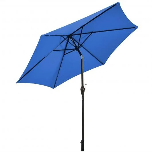Goplus 9ft Outdoor Market Patio Table Umbrella Push Button Tilt Crank Lift Blue