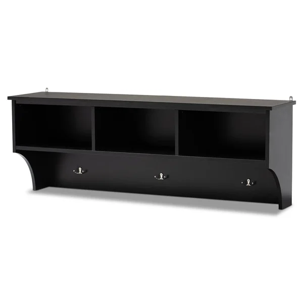 Baxton Studio Maya Modern Transitional Black Finished Wood Entryway Wall Mounted Coat Rack with Shelves