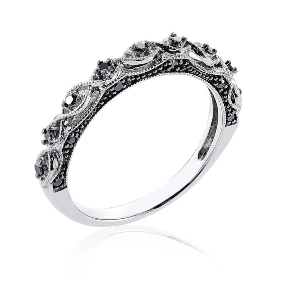 Miadora 10K White Gold 1/8ct TDW Black Diamond Stackable Wedding Band Ring - 5