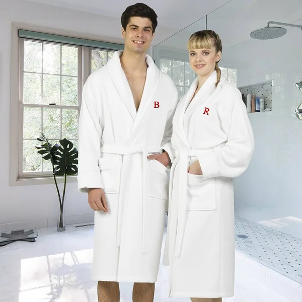 Linum Home Textiles Hotel Turkish Cotton Waffle Terry Bathrobe with Satin Piped Trim - Personalized - White