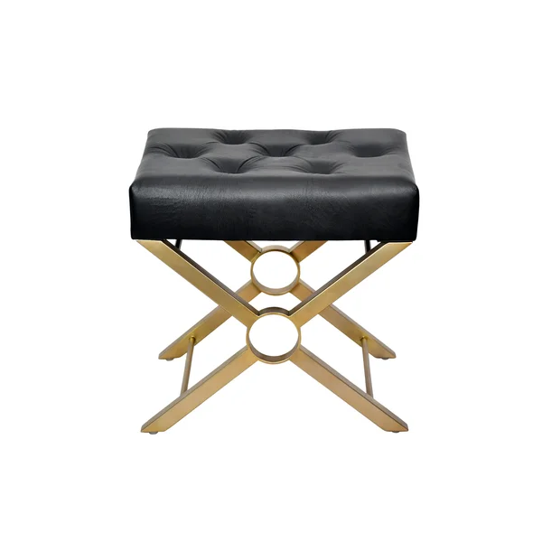 Amrah Home Montague Black Leather Tufted Ottoman