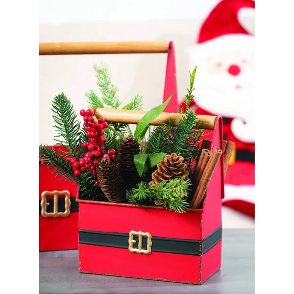 Sullivans Santa Belt Metal Trug Set of 2, 15.25x22L & 7.5x22L Red, 9 x 12 in