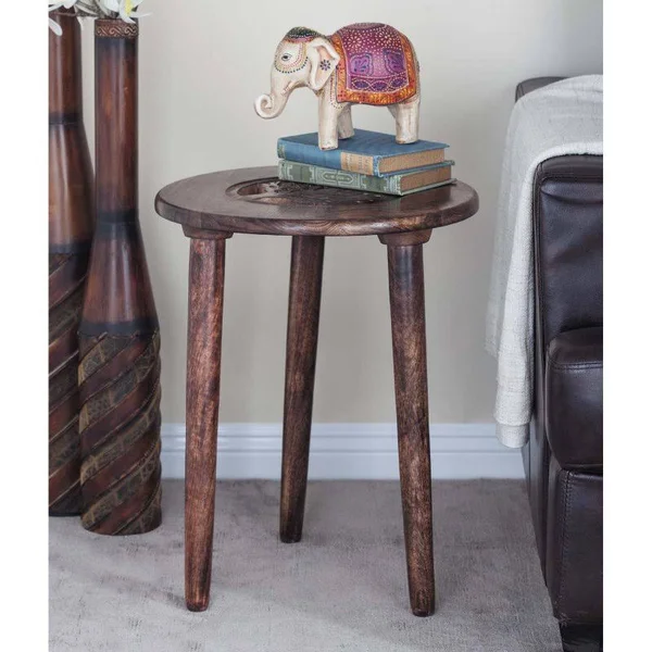 Cole & Grey Wood Tripod Round End Table, Brown