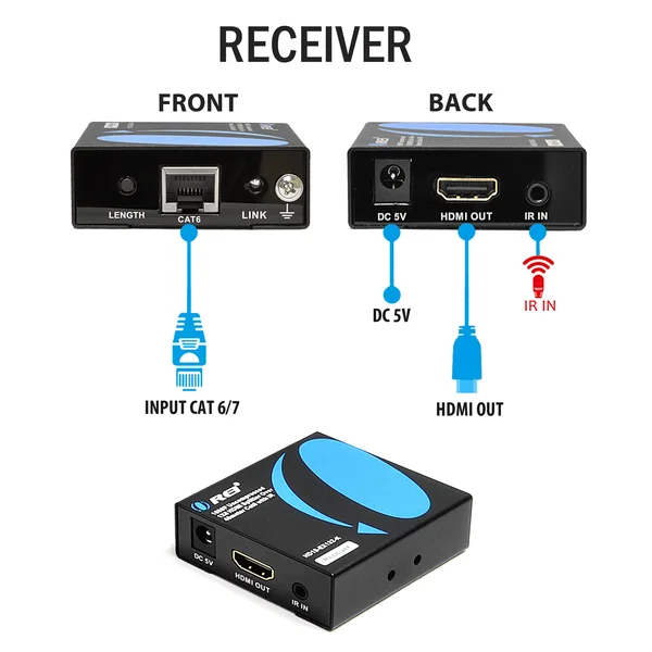 OREI HD18-EX132-K 1x8 HDMI Extender Splitter Over Single Cable CAT6/7 1080p with IR Remote EDID Management - Up to 132 ft - Loop