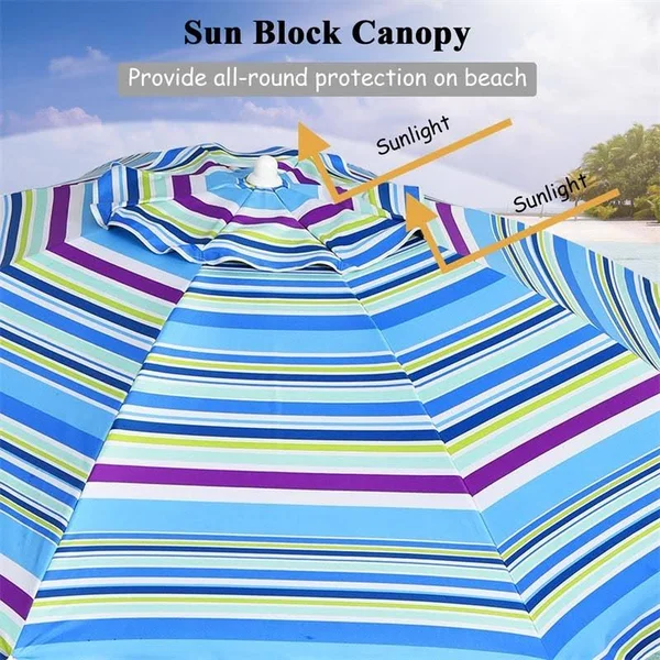 7.2 ft Portable Outdoor Beach Umbrella with Sand Anchor and Tilt Mechanism for Poolside and Garden-Multicolor - Costway